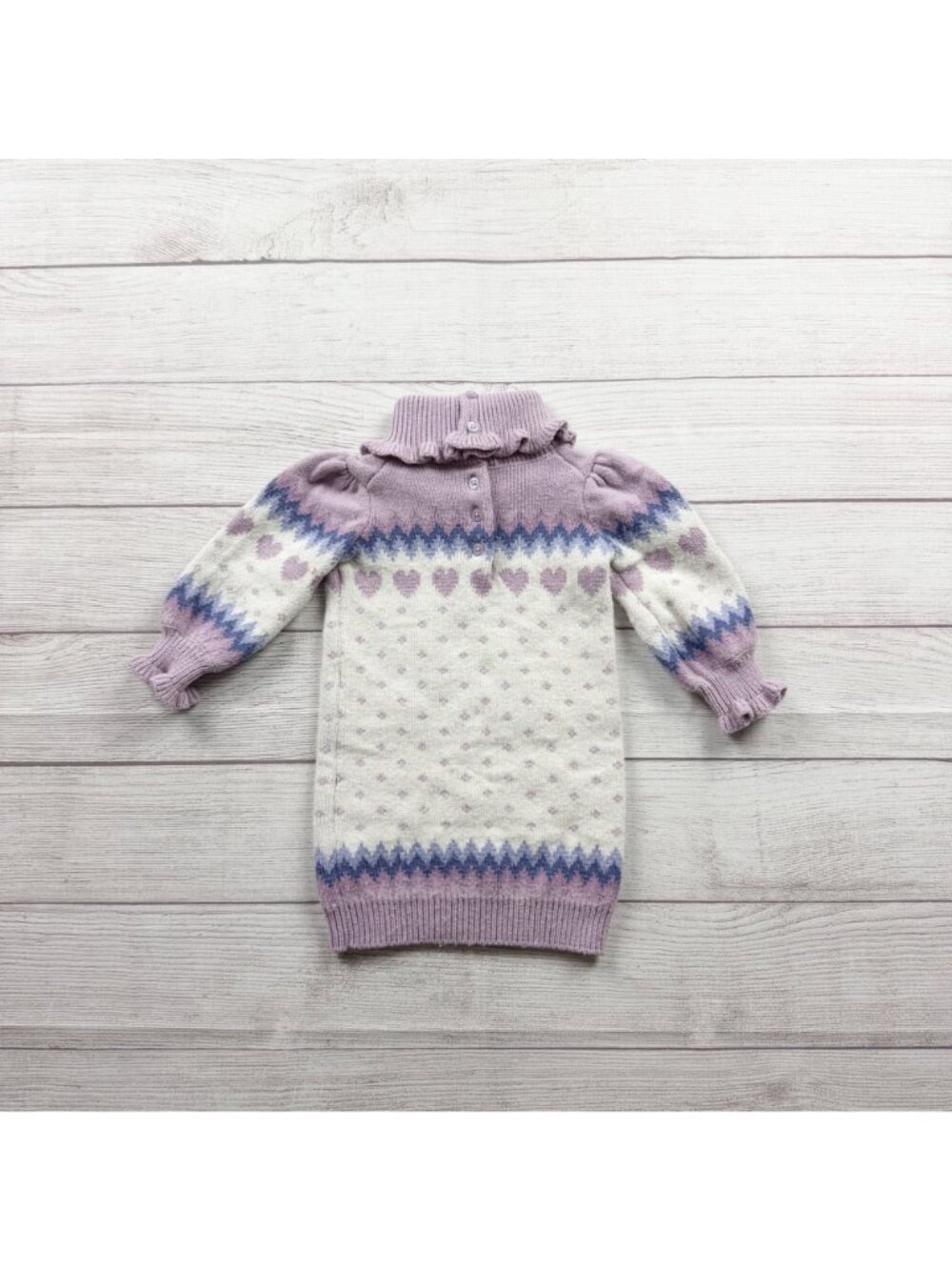Janie And Jack Knit Sweater Dress Purple White Fair Isle Design 6-12 Months - Picture 4 of 4